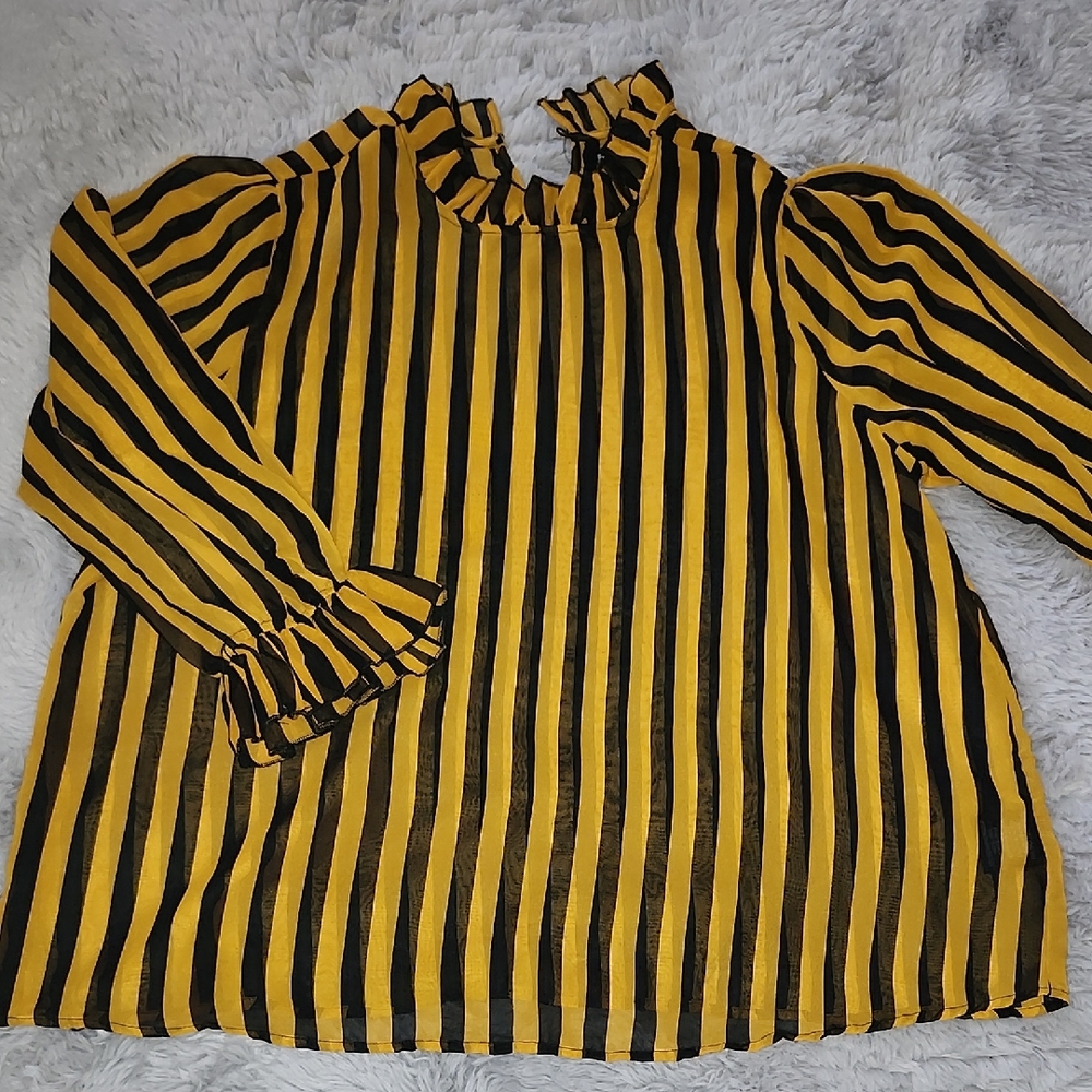 Rouge Helium Ruffled Yellow and Black Long Sleeve Blouse